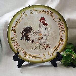 Pier 1 Imports Rustic Rooster 8-1/2" Ceramic Spiral Rim Decorative Plate